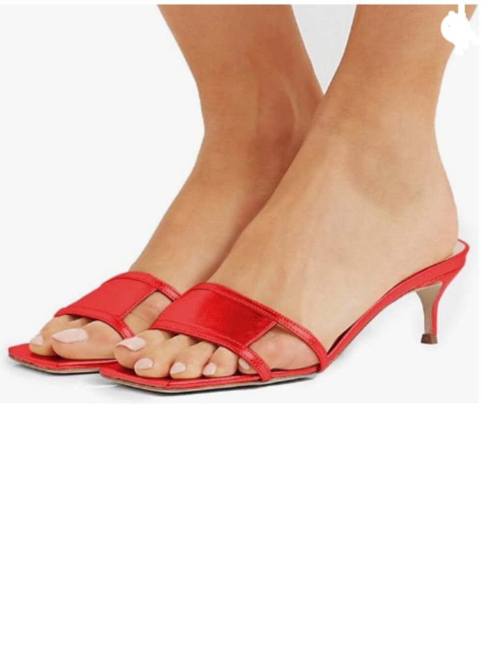 YDN Red Square Open Toe Low Kitten Heels Slide Sandals Cutout Mules